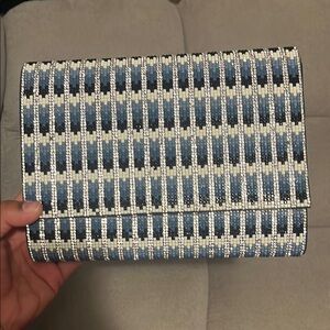 Chic Blue and White Beaded Clutch